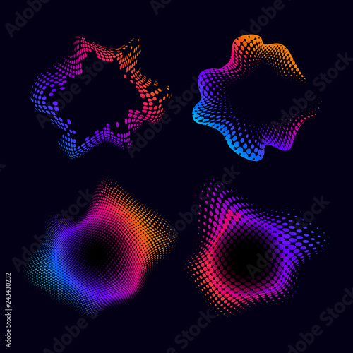 Colorful vintage halftone badge on black vector set