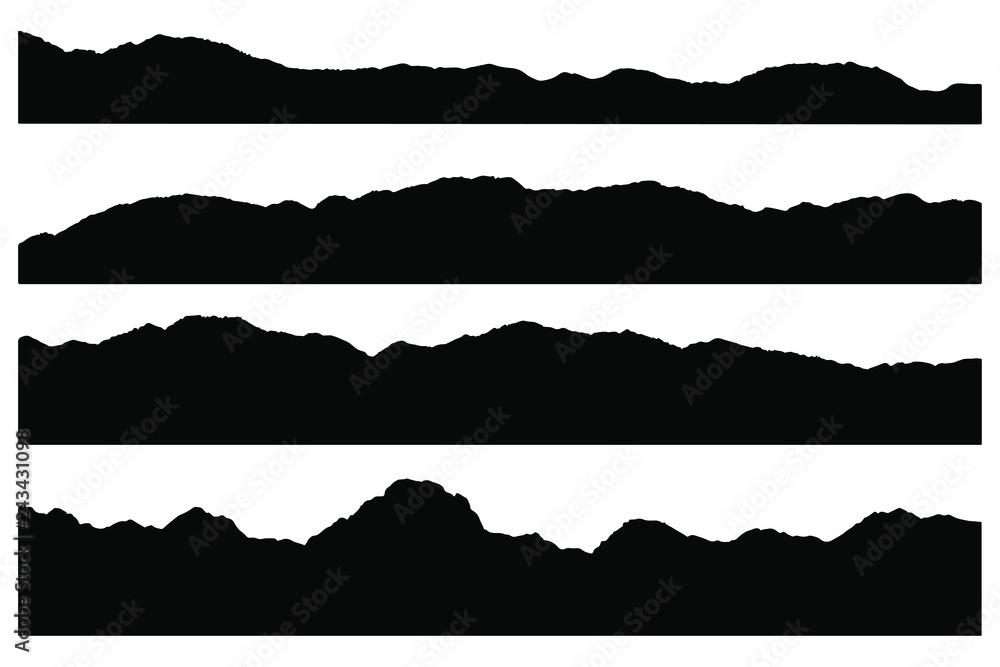 Set of mountain silhouettes isolated on the white background
