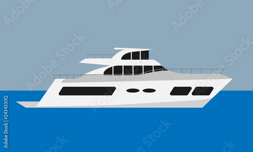 Luxury summer yacht. Flat color style vector illustration.