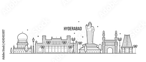 Hyderabad skyline Telangana India city line vector