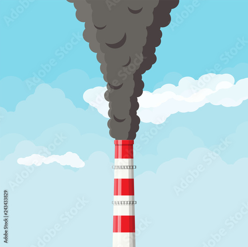 Smoking factory pipe against clear sky with clouds