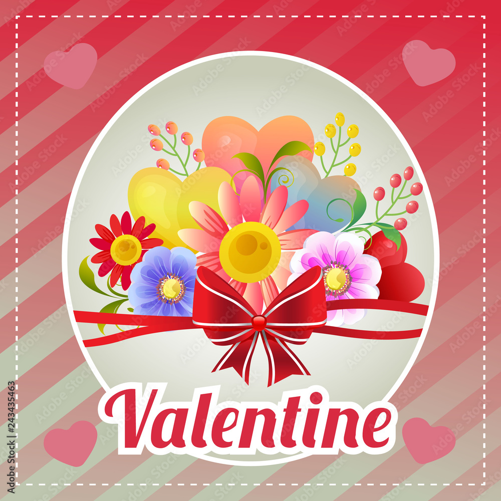 Plakat colorful template merry valentine card with flower ornate