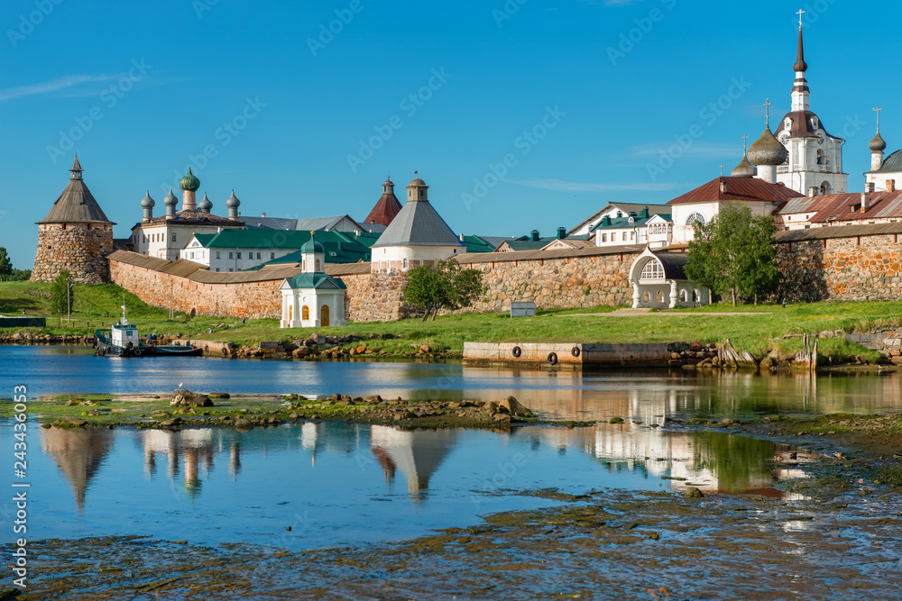 Spaso-Preobrazhensky Solovetsky Monastery in the summer from the Bay of well-being, Russia Spaso-Preobrazhensky Solovetsky Monastery in the summer from the Bay of well-being, Russia