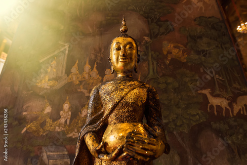 Golden Buddha Statue of Wat Suthat Devaravaram temple landmark of Bangkok, Thailand