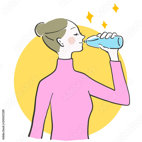 水　飲む　女性　余白　水分補給　ベクター　冬は水分補給