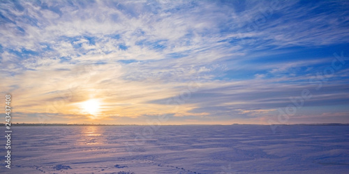 Winter rural landscape. Lake in winter.