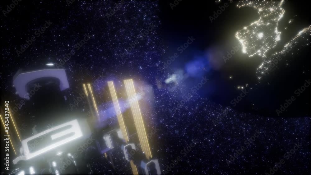 International Space Station in outer space over the planet Earth. Elements of this image furnished by NASA. International Space Station in outer space over the planet Earth. Elements of this image furnished by NASA.