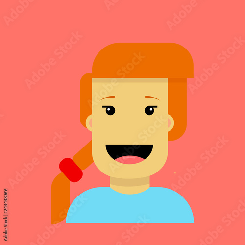 Happy girl cartoon character in vector on coral trend color background.