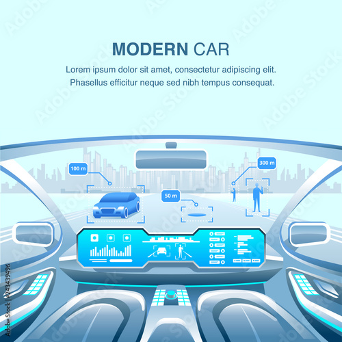 Modern Car Driverless View. Vector Illustration.