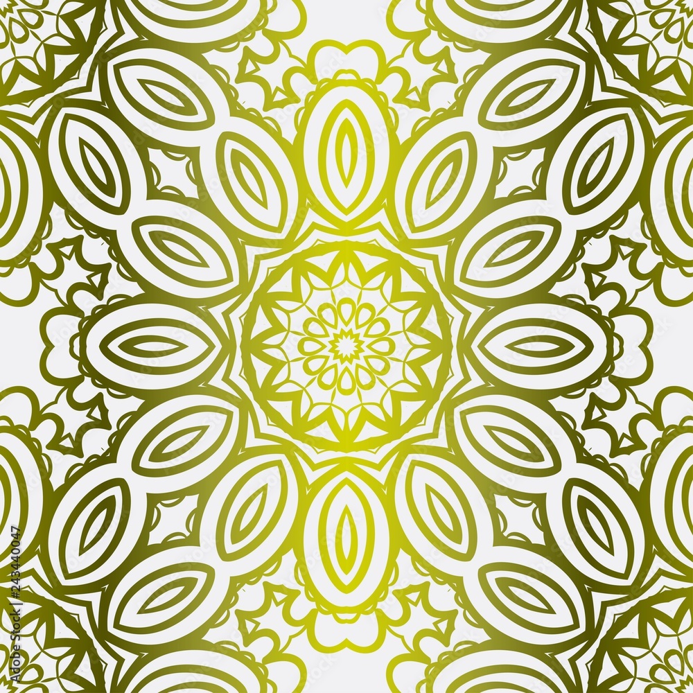 Seamless Floral Ornament. For Print, Tablecloth, Fabric. Vector illustration. Gold color