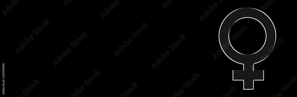 Card Happy Women's Day with two champagne glasses and women's signs on black background Card Happy Women's Day with two champagne glasses and women's signs on black background