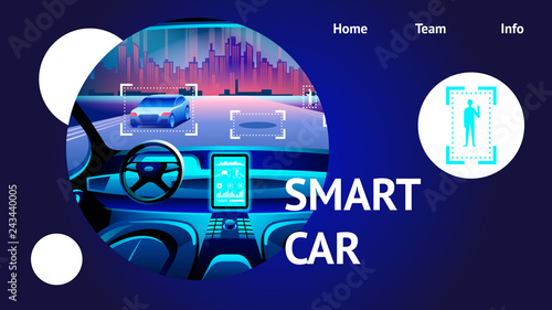 Smart Car Cockpit Interior. Vector Illustration.
