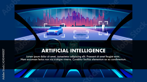 Artificial Intelligence Vehicle. Vector Banner.
