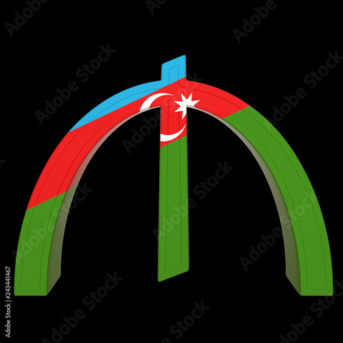 Currency symbol with national flag. Manat is the currency of Azerbaijan. 3d render isolated on black.