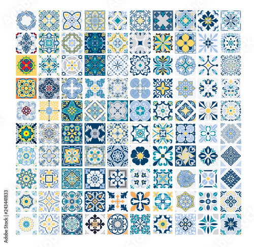 tiles Portuguese patterns antique seamless design in Vector illustration vintage