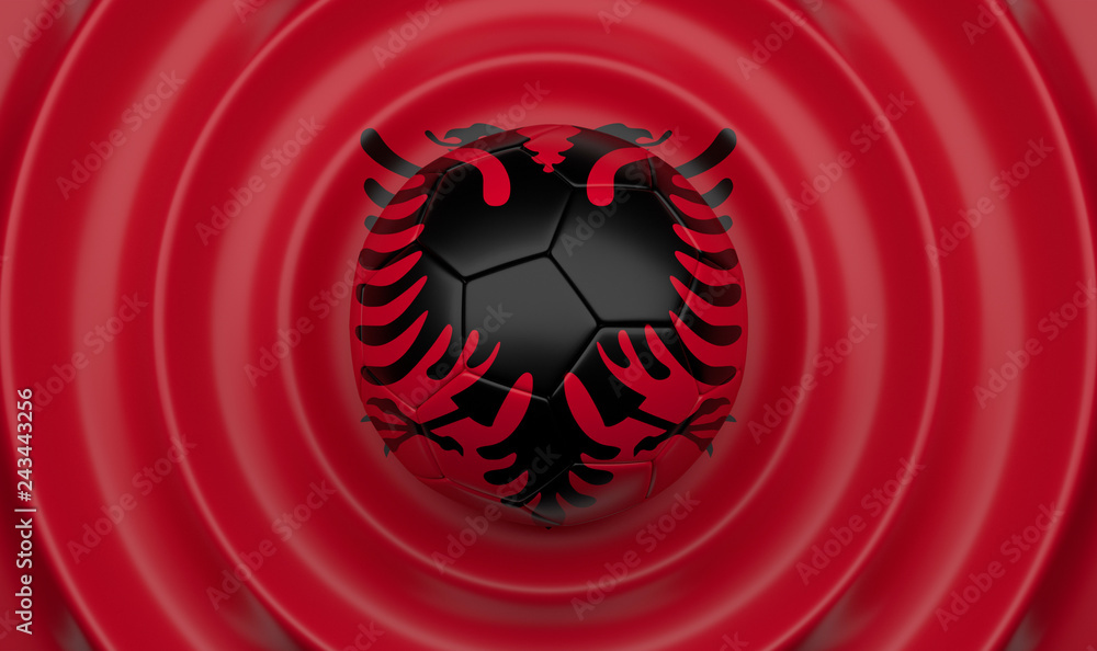 Obraz premium Albania, soccer ball on a wavy background, complementing the composition in the form of a flag, 3d illustration