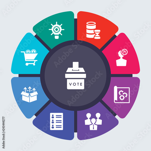 general vector template for infographics. Business concept with 9 options, steps, parts, segments. Banner infographic cycling diagram, round chart, referendum, realization, real time data icons