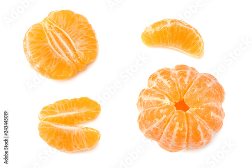 mandarin with slices isolated on white background top view