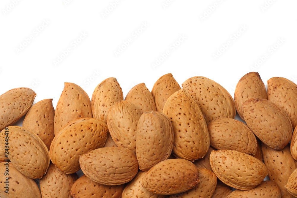 almonds isolated on white background top view almonds isolated on white background top view