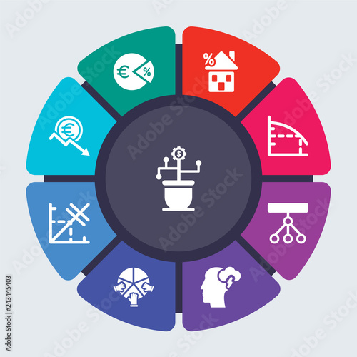 business vector template for infographics. Business concept with 9 options, steps, parts, segments. Banner infographic cycling diagram, round chart, Dividend yield, icons
