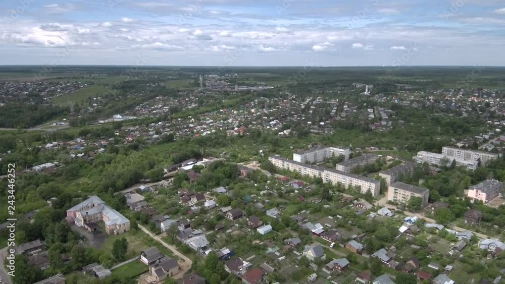 small Russian town with low buildings, view from above small Russian town with low buildings, view from above