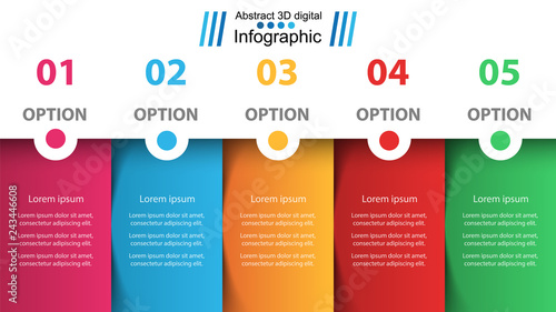 Business infographic. Five paper items.