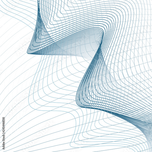 Blue ripple net pattern on white background. Abstract futuristic squiggle subtle waving lines. Line art modern sci-tech design, rhythmic technology grid. Vector scientific template. EPS10 illustration