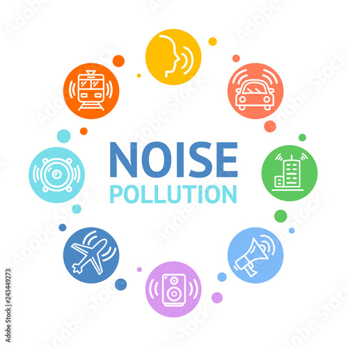 Noise Pollution Concept Card Round Design. Vector