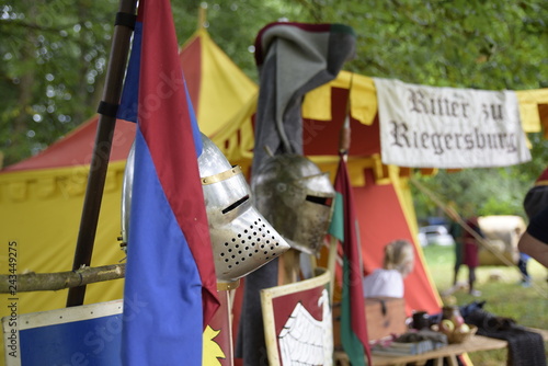 medieval event in the summer with sword, horses, weapons of all kinds