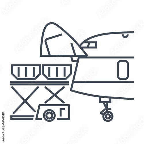 thin line icon cargo containers loaded into freight aircraft