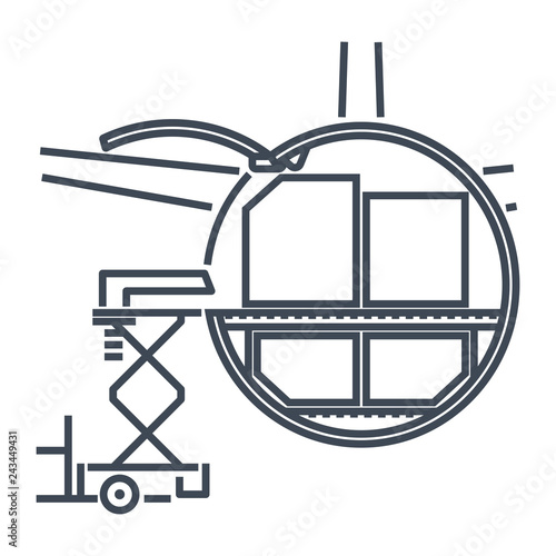 thin line icon cargo containers loaded into freight aircraft