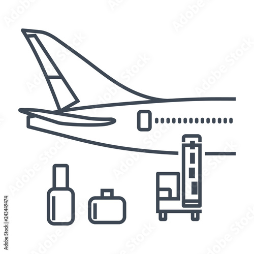 thin line icon luggage, goods, cargo loaded on the plane