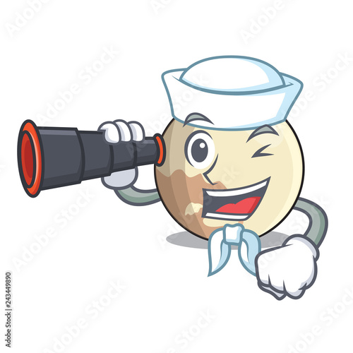 Εκτύπωση καμβά Sailor with binocular Pluto cartoon planet above the sky