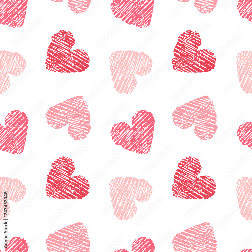 Hand drawn seamless pink heart pattern. Valentines day vector background. Hand drawn seamless pink heart pattern. Valentines day vector background.