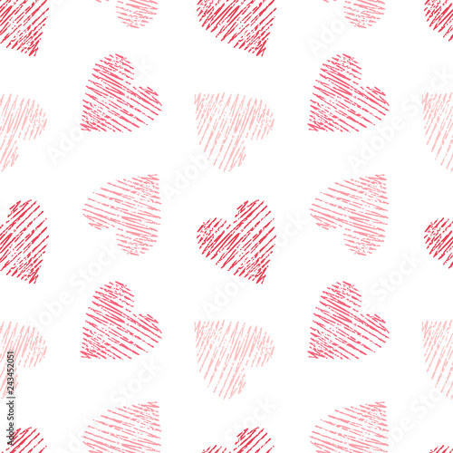 Hand drawn seamless pink heart pattern. Valentines day vector background.