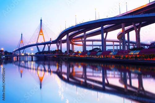 Bhumibol Bridge with twilight evening in Thailand 