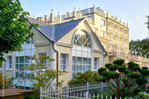 Fototapeta Naklejka Na Ścianę i Meble -  Holiday house with front garden on the promenade in Binz on the island of Rügen on the Baltic Sea. Mecklenburg-Vorpommern, Germany