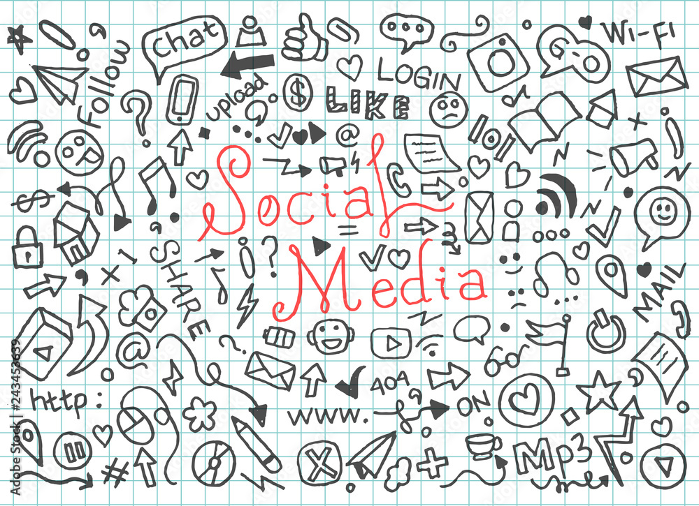 Set of social media doodles - Vector