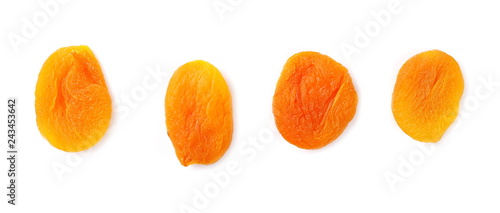 Dry apricots set and collection isolated on white background, top view