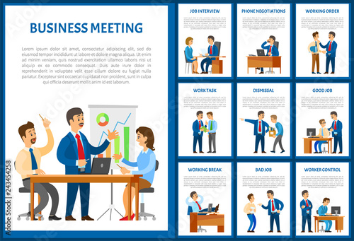 Business Meeting of Team Negotiation Poster Set