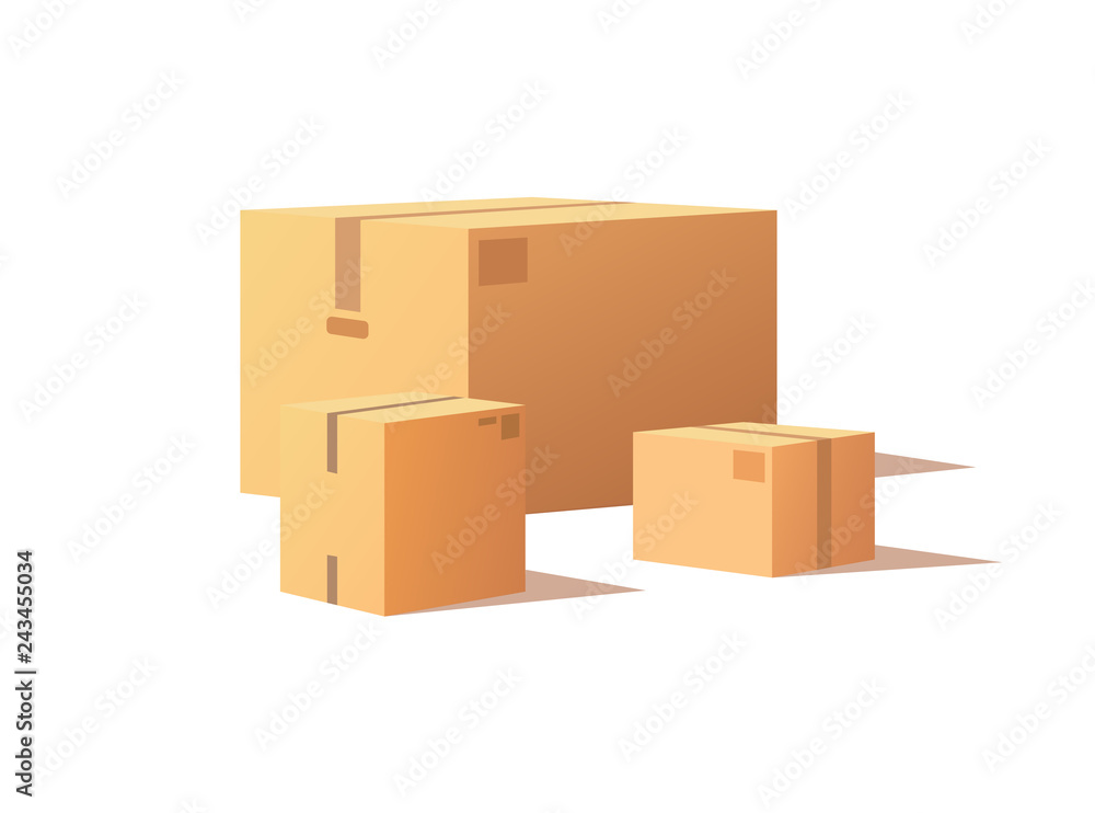 Set of Boxes with Adhesive Tape Rectangular Square Set of Boxes with Adhesive Tape Rectangular Square