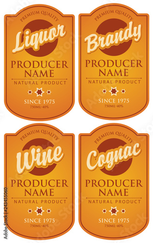 set of retro labels for various alcohol beverages