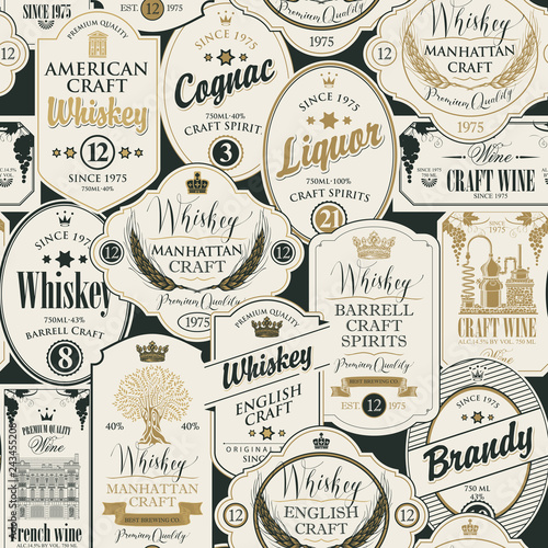 seamless pattern with labels for alcoholic drinks