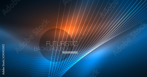 Neon glowing magic background, neon banner, night sky wallpaper. Magic light effect. Christmas abstract pattern.