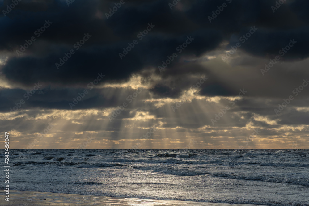 Fototapeta premium Cold day by Baltic sea, Liepaja, Latvia.