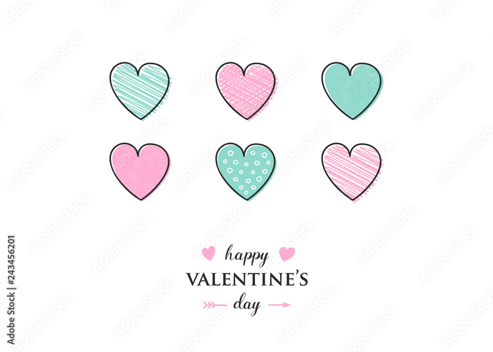 Valentine's Day - colorful greeting card with cute hearts. Vector