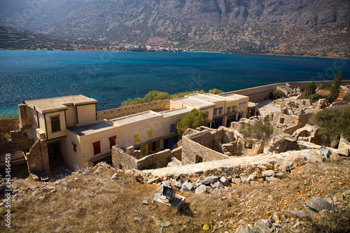 Historic architectural buildings on the island of Spinalonga. Buildings in the Spinalonga fortress in Crete, Greece.