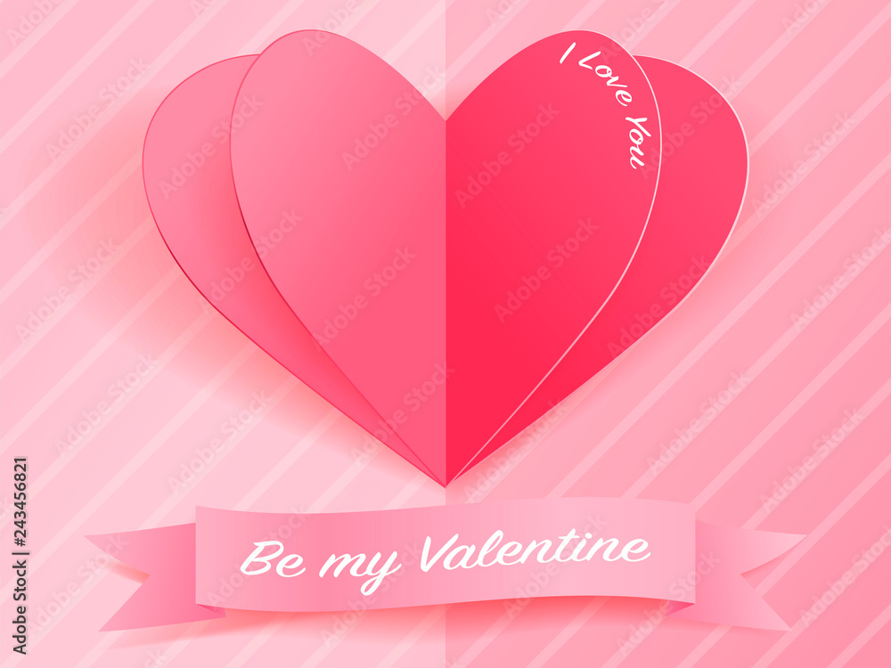 Happy valentines day, vector design with paper cut heart shape