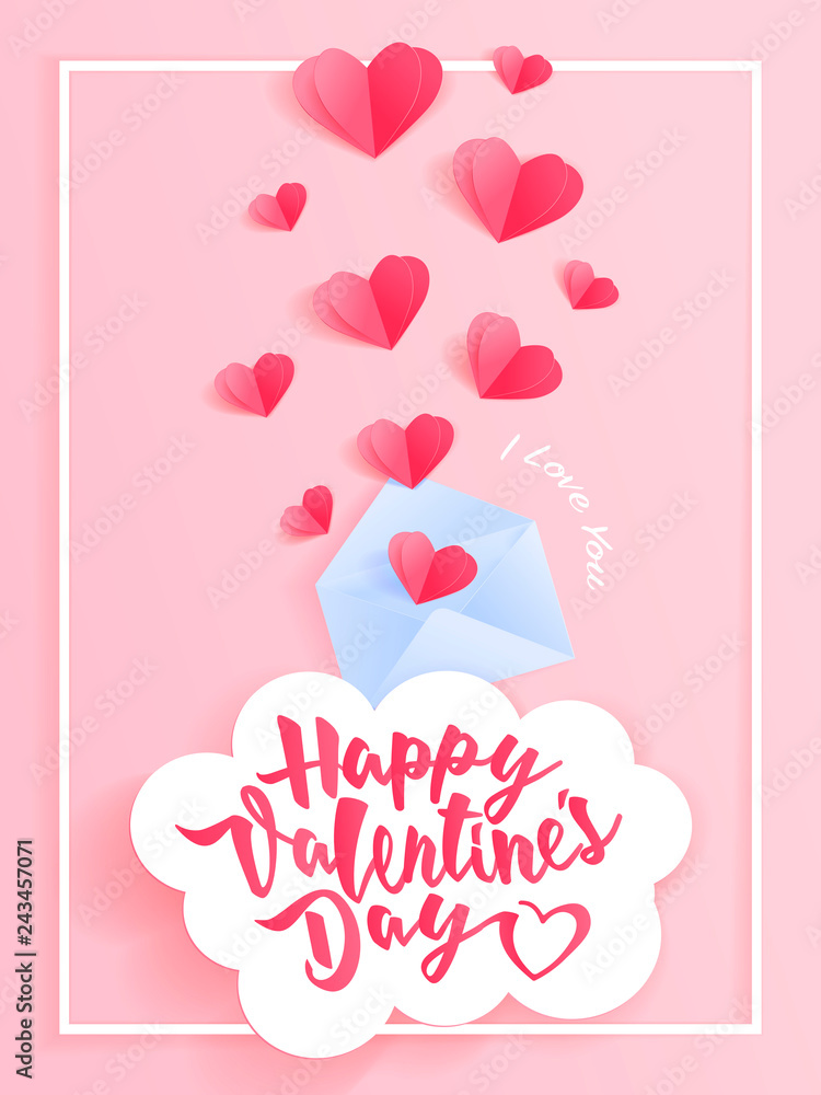 Happy valentines day vector design with paper cut heart shape Happy valentines day vector design with paper cut heart shape