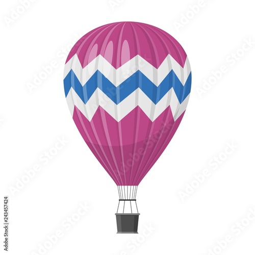 Aerostat Balloon transport with basket icon isolated on white background, Cartoon air-balloon ballooning adventure flight, ballooned traveling flying toy, Vector illustration